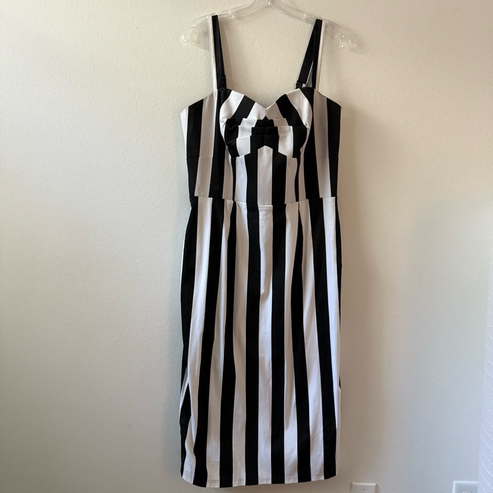 Black and White Striped Peplum Midi Dress - Picture 4 of 13